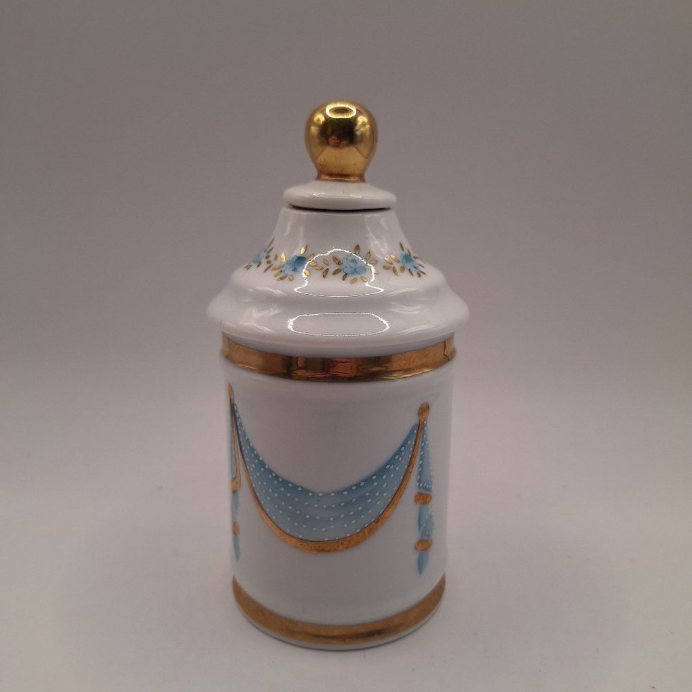 RARE VINTAGE SANDREA JAPAN PORCELAIN HAND PAINTED BLUE DRAPE APOTHECARY VANITY J